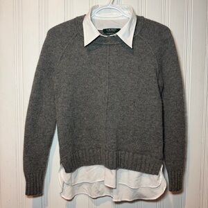 Lauren Ralph Lauren Gray Cashmere Blend Sweater S/L Mock Dress Shirt